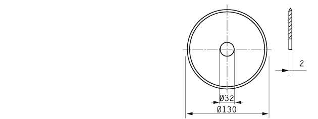 Cuchilla circular, 130x32x2mm, doble bisel, filo liso