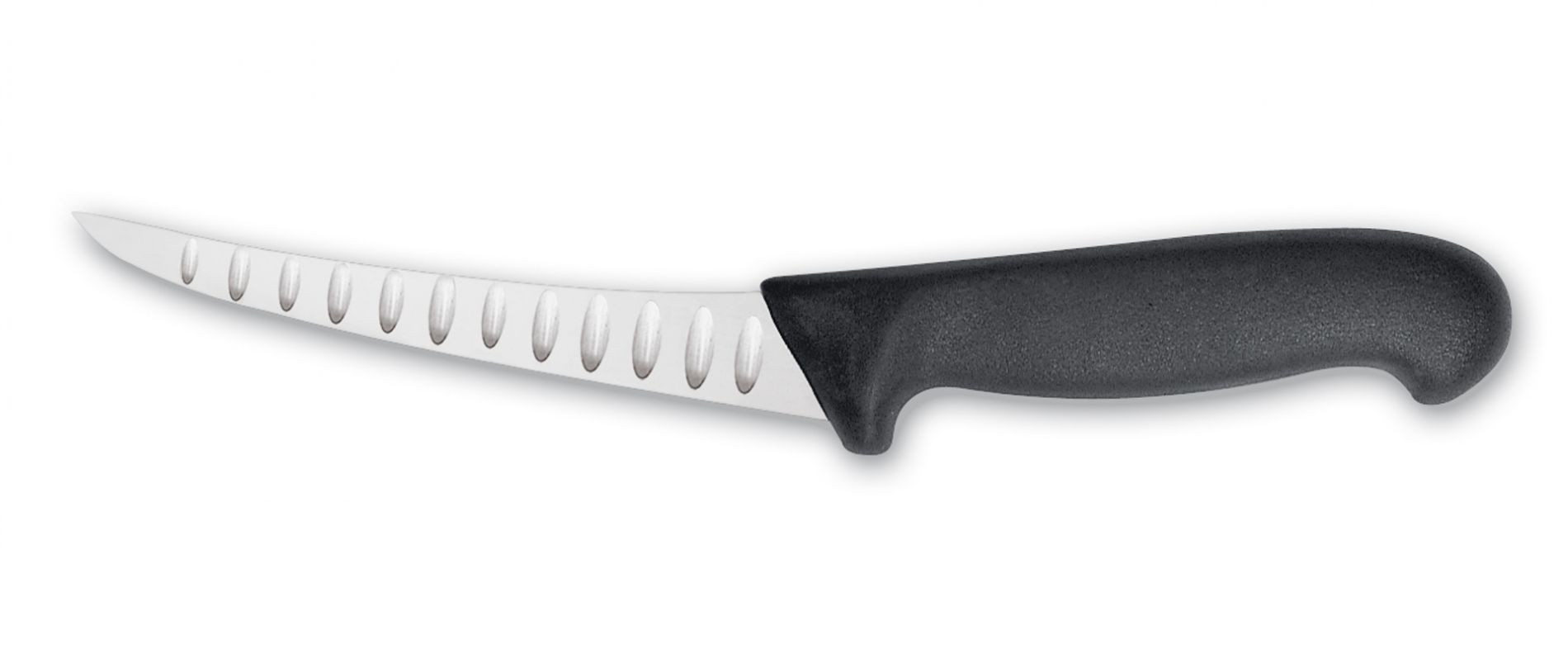 Cuchillo para deshuesar GIESSER,  hoja 13cm curva, mediana, con alvelos, mango clsico, negro