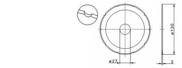 Cuchilla circular, 130x27x2mm, doble bisel, filo liso, 10 ranuras