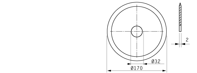 Cuchilla circular, 170x32x2mm, doble bisel, filo liso