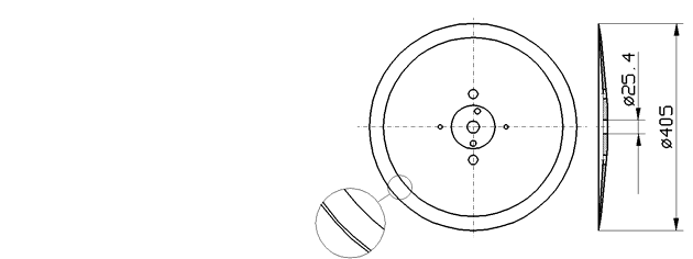 Cuchilla loncheadora para DIXIE 07,  405mm, eje 25,4mm, cromada, Union No. 484-020-063.1