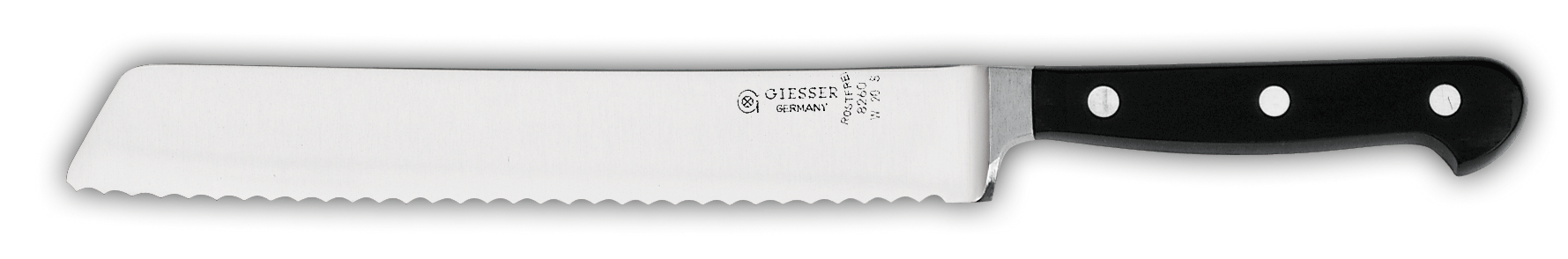 CUCHILLO GIESSER PARA PAN. MANGO DE FORJA CHEF NEGRO. HOJA ONDULADA DE 20CM