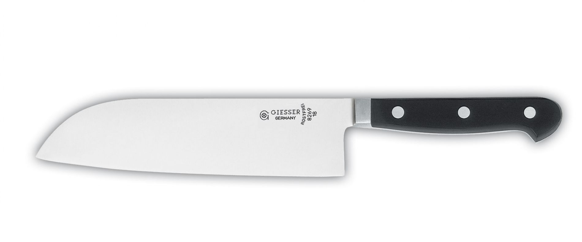 Cuchillo Giesser Japons Santoku . Mango forja chef negro. Hoja 18cm