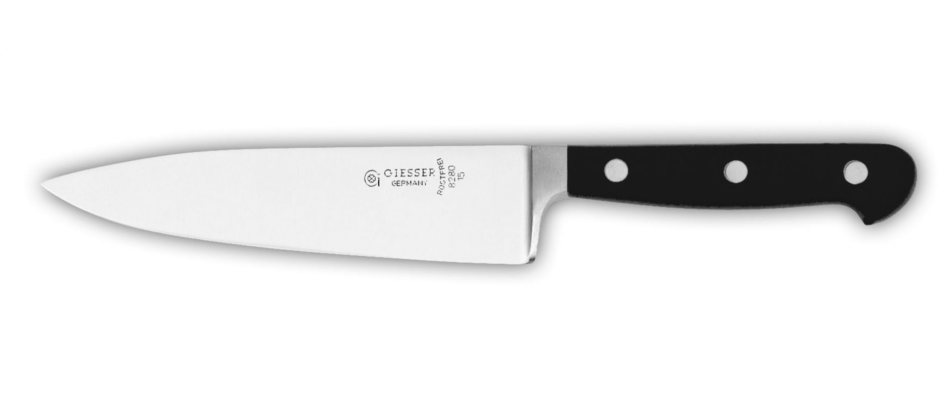 Cuchillo GIESSER cebollero. Mango de forja chef negro. Hoja ancha de 15cm
