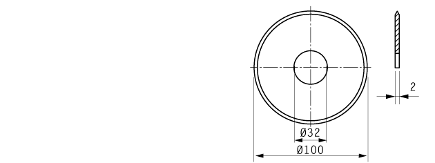 Cuchilla circular, 100x32x2mm, doble bisel, filo liso