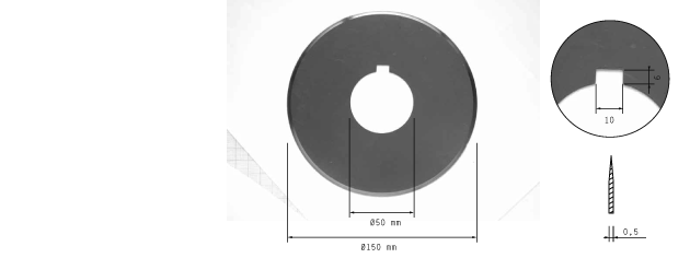 Cuchilla circular, 150x50x0,5mm, doble bisel, filo liso, con chaveta