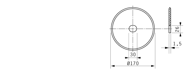 Cuchilla circular, 170x30mm/26x1,5mm, doble bisel, filo liso, electropulida