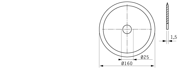 Cuchilla circular, 160x25x1,5mm, filo liso, doble bisel
