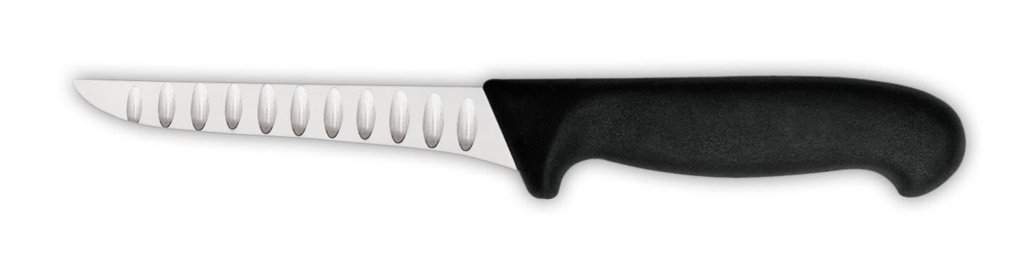 Cuchillo para deshuesar GIESSER, hoja 13cm, rígido, con alveólos, mango clásico, negro