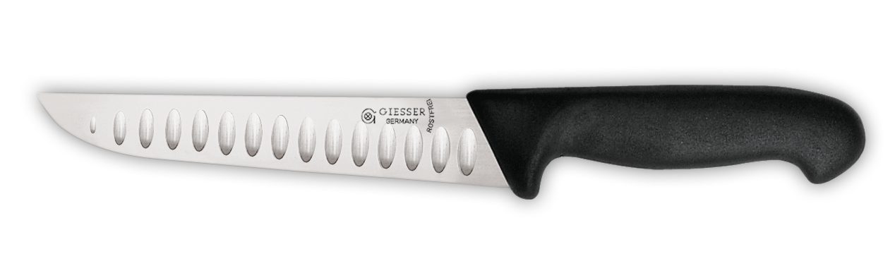 Cuchillo carnicero GIESSER para despiezar, hoja 16cm, estrecha, rígida, con alveólos, mango clásico, negro